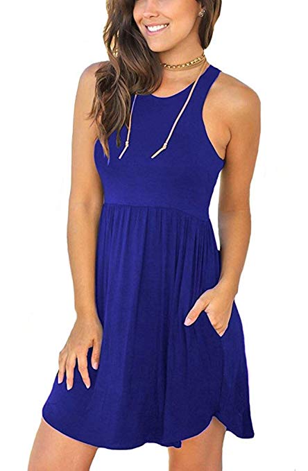 Viishow Women's Sleeveless Casual Loose T-Shirt Dresses with Pocket