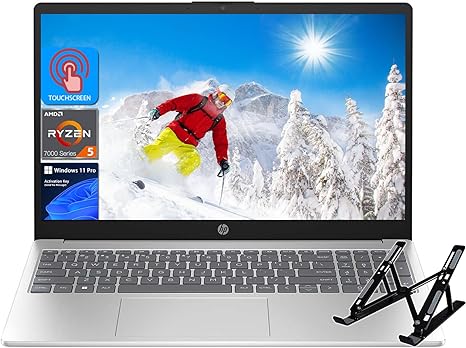 HP 2024 Newest Business Laptop, 15.6" Touchscreen, AMD Ryzen 5-7520U(4-core), 16GB DDR5 RAM, 1TB SSD, AMD Radeon Graphics, Backlit Keyboard, Wi-Fi 6, Bluetooth, HD Webcam, Windows 11 Pro, with Stand