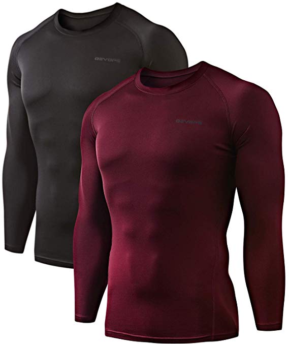 DEVOPS Men's 2 Pack Thermal Heat-Chain Compression Baselayer Tops Long Sleeve T-Shirts