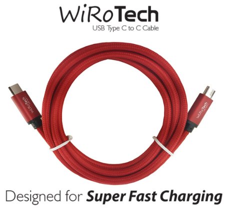 USB C Cable, WiRoTech Red USB-C to USB-C Fast Charging Cable (6 Feet, Red)