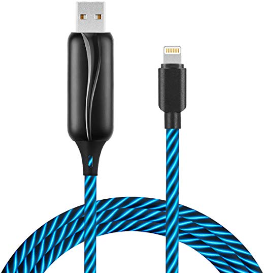 EL-AURORA Lightning to USB Cable 360 Degree Light Up Visible Flowing Glowing LED iPhone Charger Cable to USB Syncing and Data Cord for iPhone 7/7 Plus/6/6 Plus/6s/6s Plus/5/5s and more-3ft (black)