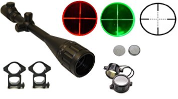 Ultimate Arms Gear 8-32X50 Dual Red & Green Iluminated Tactical P4 Mil Dot Rifle Hunting Sniper Scope   Premium Weaver-Picatinny Scope rings, Lithium Battery, See Thru Lens Caps, & Lens Cleaning Kit