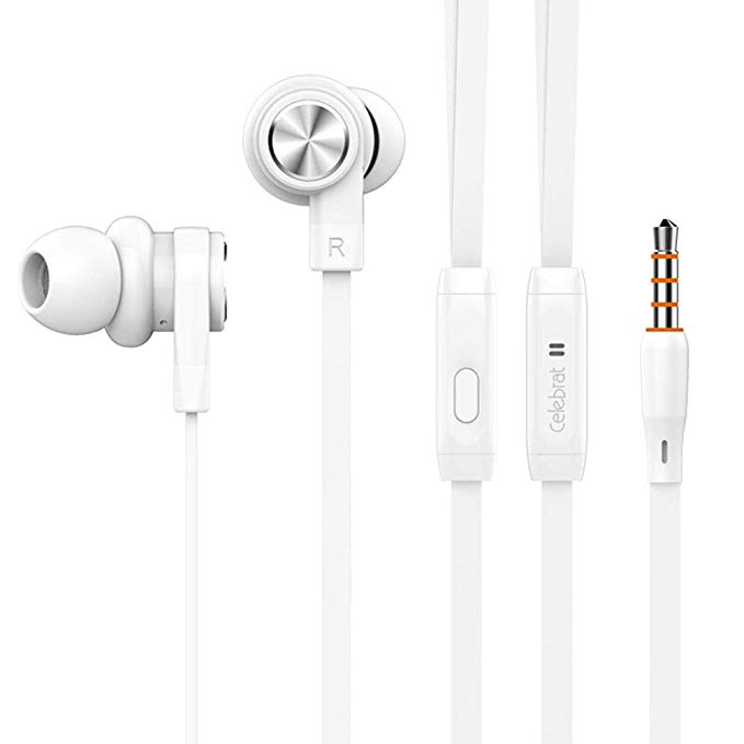 Celebrat Earphones, In ear Headphones with Microphone - High Fidelity, Heavy Bass, Noise Isolating, Replaceable Earbuds for iPhone, iPod, iPad, MP3, Samsung, Nexus, Android Smartphones – Silver