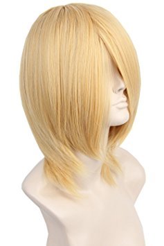 Short Cosplay Wig for Man Women Lang Bangs Gold Blonde Costume Hair