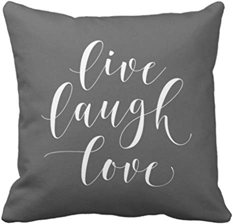 Emvency Throw Pillow Cover Her Gray Live Laugh Love Grey Decorative Pillow Case Home Decor Square 20 x 20 Inch Pillowcase