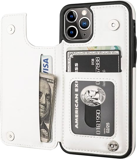 iPhone 11 Pro Wallet Case with Card Holder, PU Leather Kickstand Card Slots Case,Double Magnetic Clasp and Durable Shockproof Cover for iPhone 11 Pro 5.8 Inch (White)
