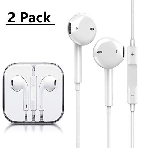 IFaxnn Earphones/Earbuds/Headphones Stereo Mic Remote Control Compatible with Apple iPhone 6s/6 plus/6/5s/se/5c/iPad iPod (White)(2Pack)