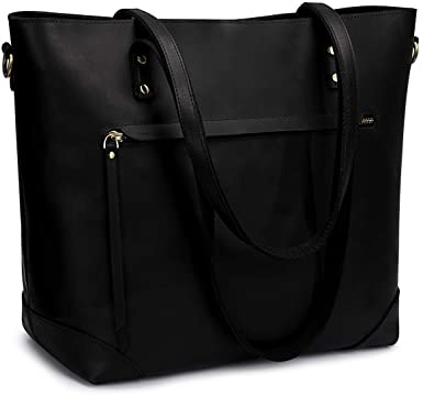 S-ZONE Vintage Genuine Leather Shoulder Laptop Bag Work Totes for Women Purse Handbag with Back Zipper Pocket