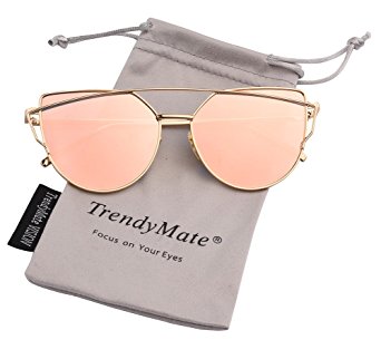 TrendyMate-Womens Street Fashion Metal Twin Beam Flat Mirror Lens Cat Eye Sunglasses