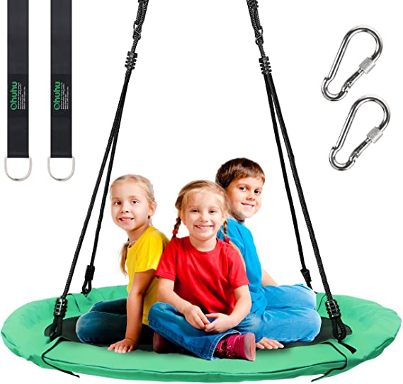 Ohuhu 40" Saucer Tree Swing for Kids Adults, Outdoor Flying Saucer Rope Swing Platform Swing with Hanging Straps, 660lb Weight Capacity, Oxford Fabric Waterproof Swings for Trees and Swingset - Green