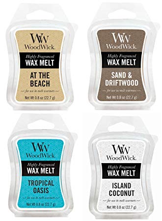 WoodWick NAUTICAL ESCAPE Bundle - 4 Items: At The Beach, Island Coconut, Sand & Driftwood, and Tropical Oasis 0.8 oz Mini Wax Melts
