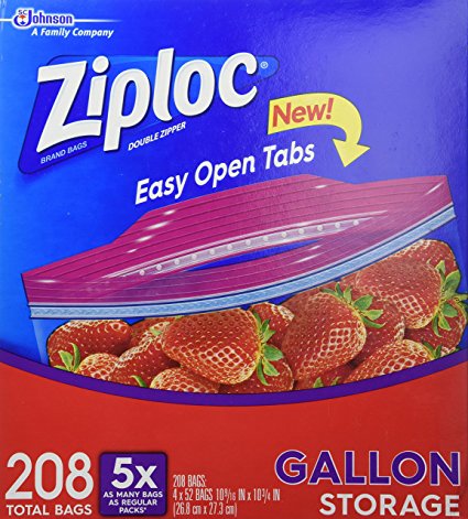 Ziploc Easy Open Tabs Storage Gallon Bags, 52 count(Pack of 4)