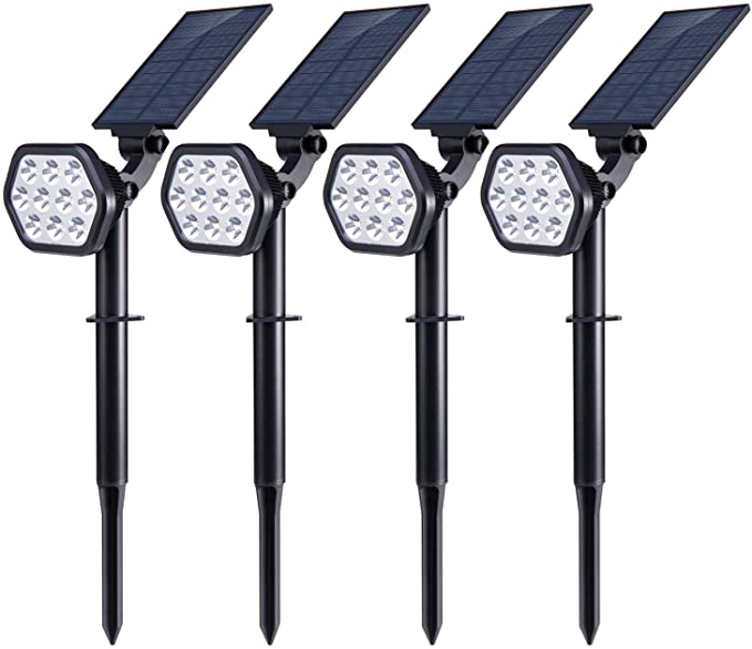 Nekteck Solar Lights Outdoor,10 LED Landscape Spotlights Solar Powered Wall Lights 2-in-1 Wireless Adjustable Security Decoration Lighting for Yard Garden Walkway Porch Pool Driveway (4 Pack, White)