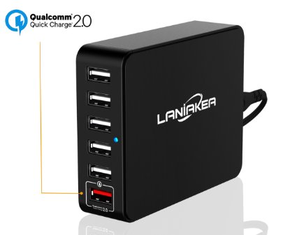 Multiple USB Charger LANIAKEA High Speed 6-Port Desktop USB Charging Station with Quick Charge 20 for Apple iPhone  iPad  iPod Samsung Galaxy  Note HTC Nokia Nexus Moto LG SONY etc