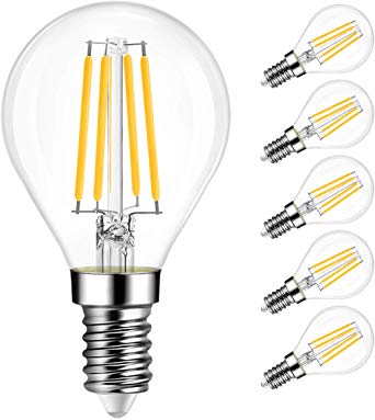 G14 LED Globe Filament Bulb E12 Screw Base, LVWIT Dimmable 60W Equivalent 2700K Warm White Chandelier Edison Light Bulb(6-Pack)