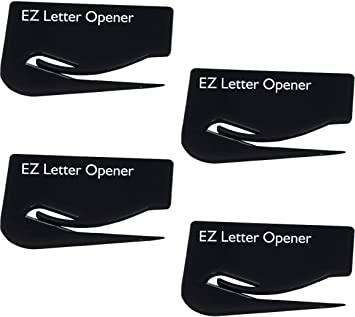 EZ Letter Opener, 2.75 inch Plastic Letter Opener, Razor Blade Sharp Paper Knife, Envelope Slitter, 4 Each