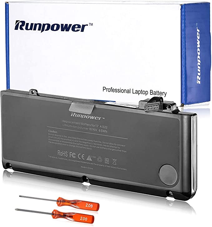 Runpower New Laptop Battery for Apple A1322 A1278 (2009 2010 2011 2012 Version) Unibody MacBook Pro 13 inch, MD101LL/A MC374LL/A MB990LL/A MB991LL/A MC700LL/A   Two Free Screwdrivers