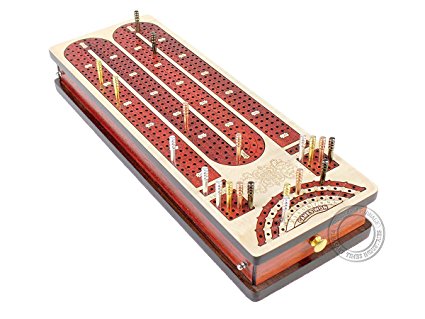 House of Cribbage - Continuous Cribbage Board Maple / Bloodwood and Side Drawers : 4 Tracks with place to mark won games
