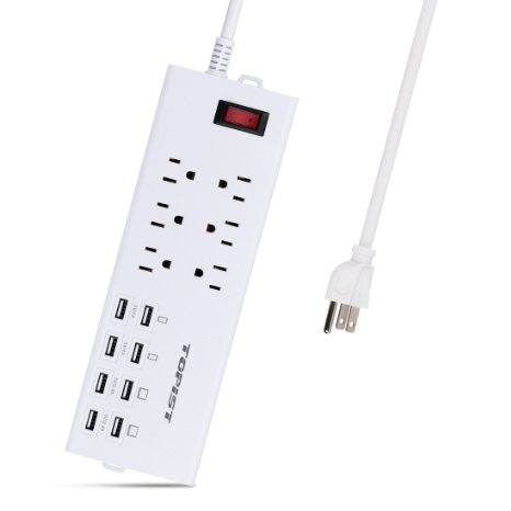 Power Strip,Topist 6-Outlets & 8-USB Port Charger Surge Protector Home/Office/Travel Mini Power Strip for iPhone, iPad, Samsung, HTC, LG, Tablets and More, 6ft Cord,1625W/13A