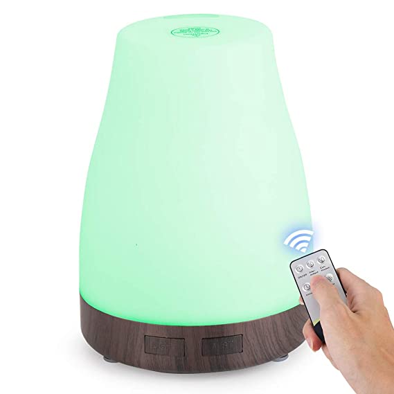 Essential Oil Air Mist Diffuser - 300ML Quiet Aroma Essential Oil Diffuser Cool Mist Humidifier Waterless Auto-off 7 Color Changing Diffuser For Office Home Bedroom Living Room (black wood)