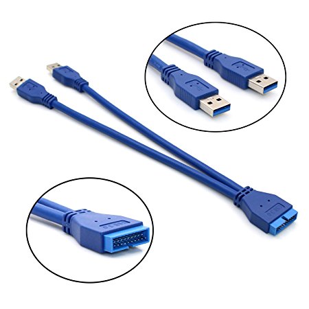VONOTO Dual USB 3.0 A Type Male to 20 Pin Header Male Slot adapter cable for USB ports directly to your motherboard