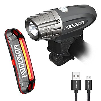 HODGSON Both USB Rechargeable Bike Light - Super Bright 315 Lumens Front Light and LED Bike Tail Light set, Splash-proof and Easy to Install & Remove for Safe Cycling