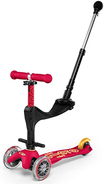 Micro Kickboard - Mini 3in1 Deluxe Plus 3-Stage Ride-on Micro Scooter with Pushbar for Parents, Toddler Toy for Ages 12 Months to 5 Years