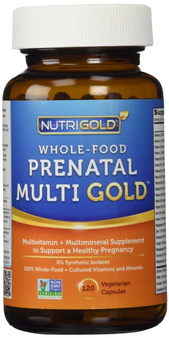 Organic Whole Food Prenatal Vitamins - Prenatal Multi Gold - 120 Veggie Capsules, Includes Food-Based Folic Acid (Folate), NutriGold Whole-Food Multivitamin Supplement with Minerals and Co-Factors for Superior Absorption and No Unpleasant Aftertaste