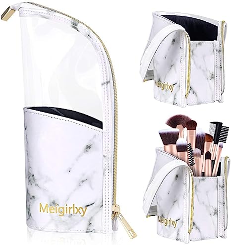 Makeup Brush Bag, Meigirlxy Travel Cosmetic Holder Portable dustproof Pen Pencil Case Organizer for Women and Girls (Marble)