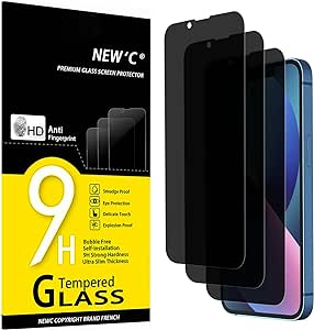 NEW'C 3 Piezas, Protector pantalla privacidad para iPhone 14, iPhone 13, iPhone 13 Pro (6,1 Pulgadas), Ángulo de Privacidad 35 Grados Equilibrado con Protección Ocular, Dureza Ultra Duradera 9H