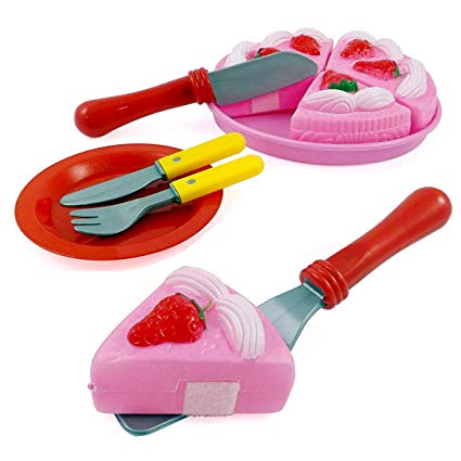 Liberty Imports Slice & Serve Pretend Play Cutting Foods Set | Kitchen Fun Cuttable Food Toys | Early Development Educational Gift for 3, 4, 5, 6 Year Old Kids, Boys, Girls (Strawberry Cake)