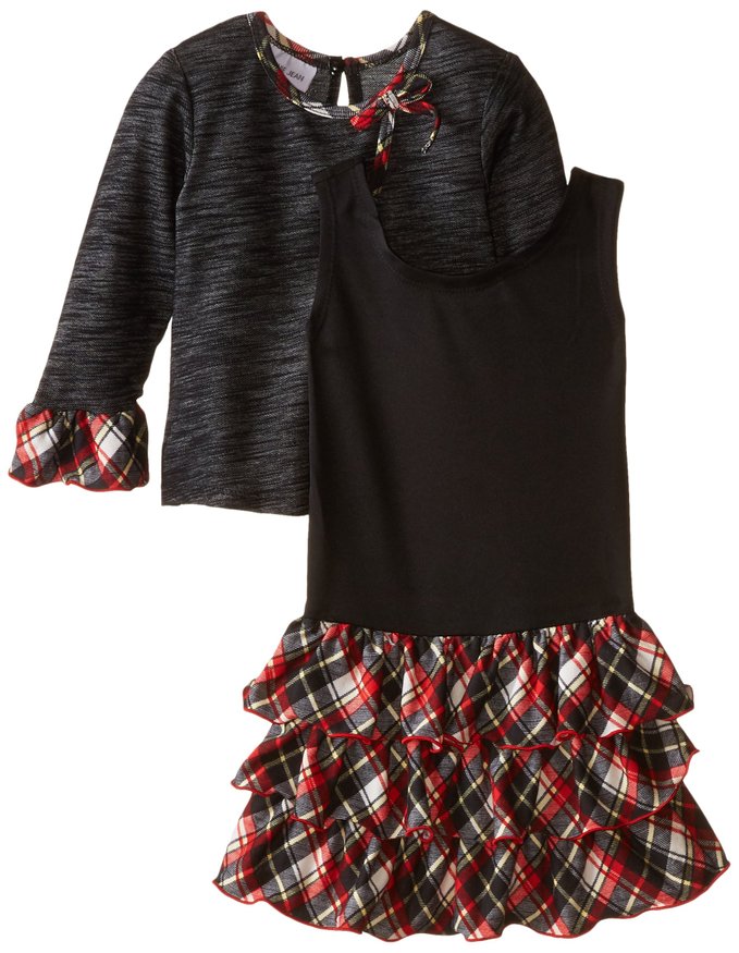 Bonnie Jean Little Girls' Dress Denim To Tiered Plaid Skirt