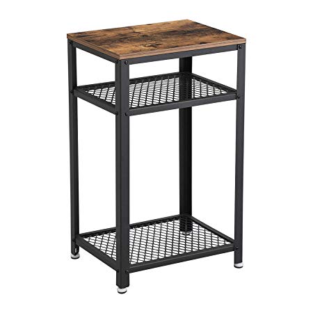 VASAGLE Industrial Side Table, End Table, Telephone Table with 2 Mesh Shelves, in Office Hallway or Living Room, Stable Metal Frame ULET75BX