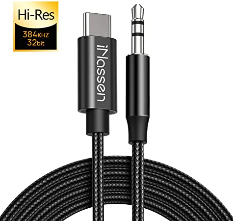 USB C to 3.5mm Aux Cord,iNassen Audio Jack Cable Type C to 3.5mm Aux Adapter Headphone Stereo Car Compatible with iPad Pro 2018 Google Pixel 2 3 XL Moto Z and Galaxy Note10  Huawei HTC (3.28Ft)