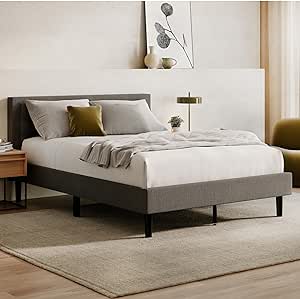 Nectar Bed Frame & Headboard - Gray - Cal King - 8 Inch Legs and Sturdy Wooden Slats for Support - Contemporary and Durable Upholstery - Holds Up To 700 Pounds - Easy Assembly