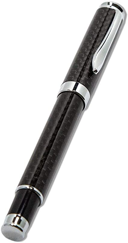 Executive Pen by Safedome - Elegant Roller Ball Pen with Carbon Fiber Barrel and Stainless Steel Accents, Refillable Pen, Professional and Fancy Luxury Pens for Journaling - Black and Silver