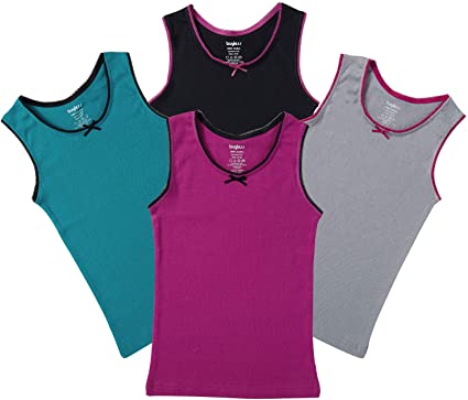 Buyless Fashion Girls Cami Undershirts Cotton Tank with Trim and Strap (4 Pack)