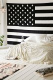Popular Handicrafts American Flag Intricate Floral Design Indian Bedspread Magical Thinking Tapestry 54x84 Inches140x210cms Black and White