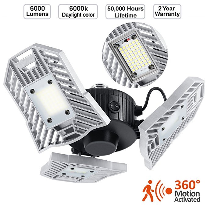 Kohree Garage Light 60W 6000 Lumen Motion Activated Ceiling Light for Garage/Attic/Basement/Home