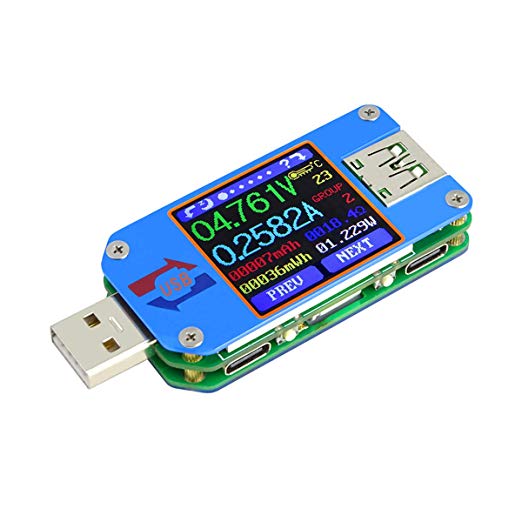 MakerHawk USB Tester UM25 USB Power Meter USB Voltage Tester Color LCD Display Tester USB Digital Multimeter Current Voltage Meter Voltmeter Ammeter Battery Tester, 1.44 Inch 5A USB 2.0 Type-C
