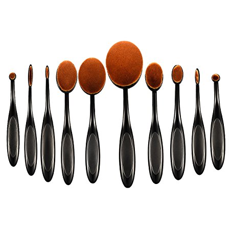 ElleSye Makeup Brushes,Professional 10-in-1 Soft Oval Makeup Brush Set for face and eyes -Rose Gold