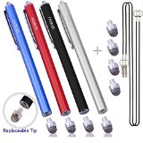 Upgrade Version Premium Branded Meko 03-inch Hybrid Tip Series 4Packs BlackampSilverampRedampDark Blue Replaceable Micro-Fiber Tip Stylus -- Length 55 Tip Diameter03  Ultra Sensitive Universal Capacitive Touch Screen Pens  Extra 4 replacement Tips and 2 x 15 Elastic Lanyards and 1 x Screen Cleaning Pad