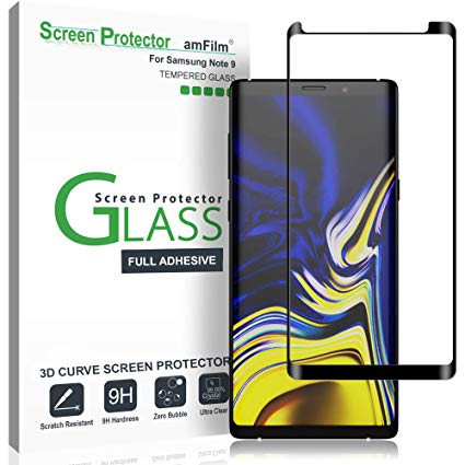 amFilm Full Adhesive Glass Screen Protector for Samsung Galaxy Note 9 (2018) Tempered Glass, 3D Curved, with Application Tray