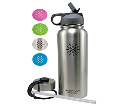 Smart Flask, Stainless Steel Vacuum Insulated water bottle, Includes Straw Lid and Stainless Steel Lid, 32 Oz.,