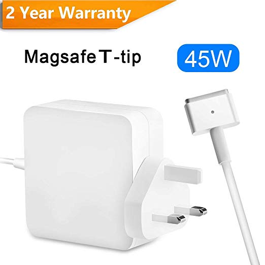 Rocketek Macbook Air Charger 45W, Replacement 45W Magsafe 2 T Shape Connector Power Adapter for Macbook (11/13 inch), MagSafe 2 T-Tip Adapter Charger Compatible with Macbook Air 2012-2018 Version