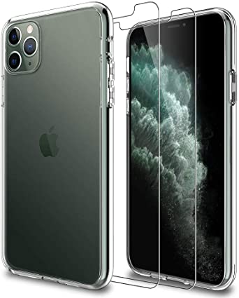 LK iPhone 11 Pro Case with 2 Pack Tempered Glass Screen Protector [Acrylic Back and TPU Bumper], [Shock-Absorption] [Full Protection] Cover - Clear