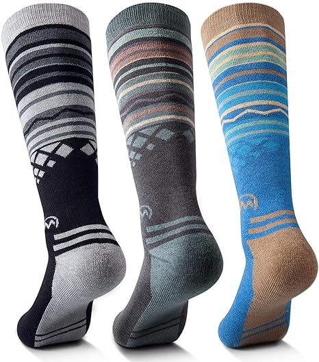 Ski Socks 2-Pack Merino Wool, Over The Calf Non-Slip Cuff for Men & Women