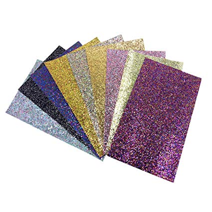 9 pcs 8" x 13" (20cm x 34cm) Colorful Mixed Color Glitter Fabric Thick Canvas Back Craft for Handmade DIY Hair Bows Mobile Phone Shell and So On (Assort B)