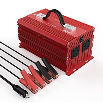 BESTEK 2000W Power Inverter DC 12V to AC 230V 240V Car Voltage Converter with Cigarette Lighter Adapter and Battery Clip