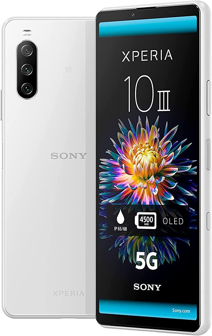 Sony Xperia 10 III - 6.0 Inch 21:9 Wide™ FHD  HDR OLED display - Triple lens camera - 3.5 mm audio jack - Android 11 - SIM free - 6GB RAM - 128GB Storage - IP65/68 rating - Dual SIM hybrid* - White